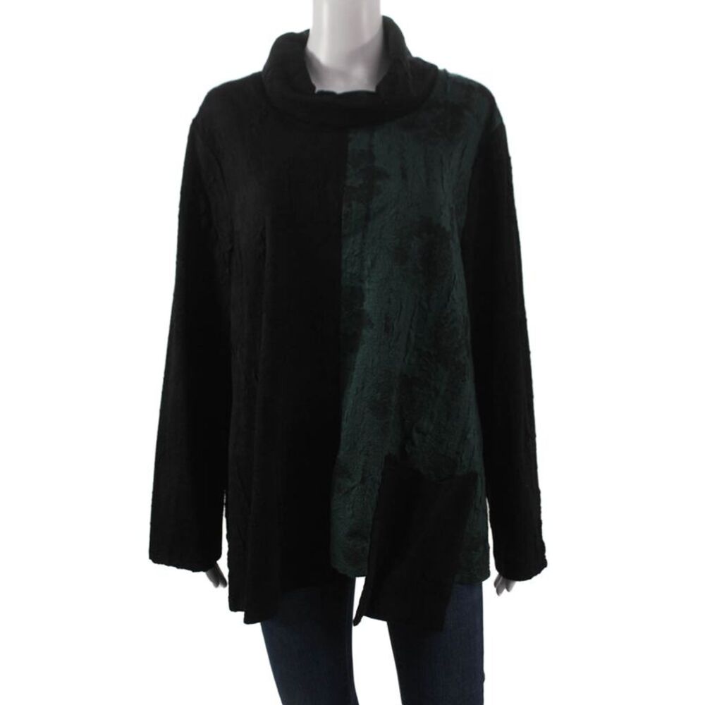 Shana Women Black Colorblock Cowl Neck Long Sleeve Tunic Blouse Size M
